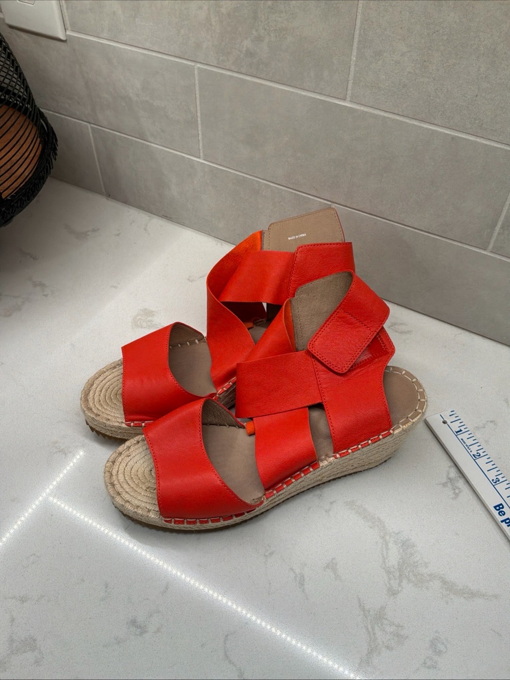 Eileen Fisher Willow Tumbled Leather wedge espadrille Orange Crisscross Size 9.5
